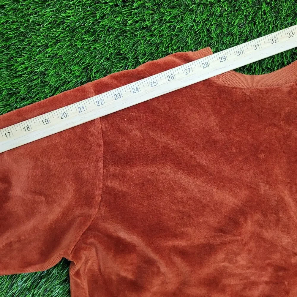 Vintage 80s Velour Sweater Womens Large 21x21 Boxy Burnt-Orange - Picture 5 of 10